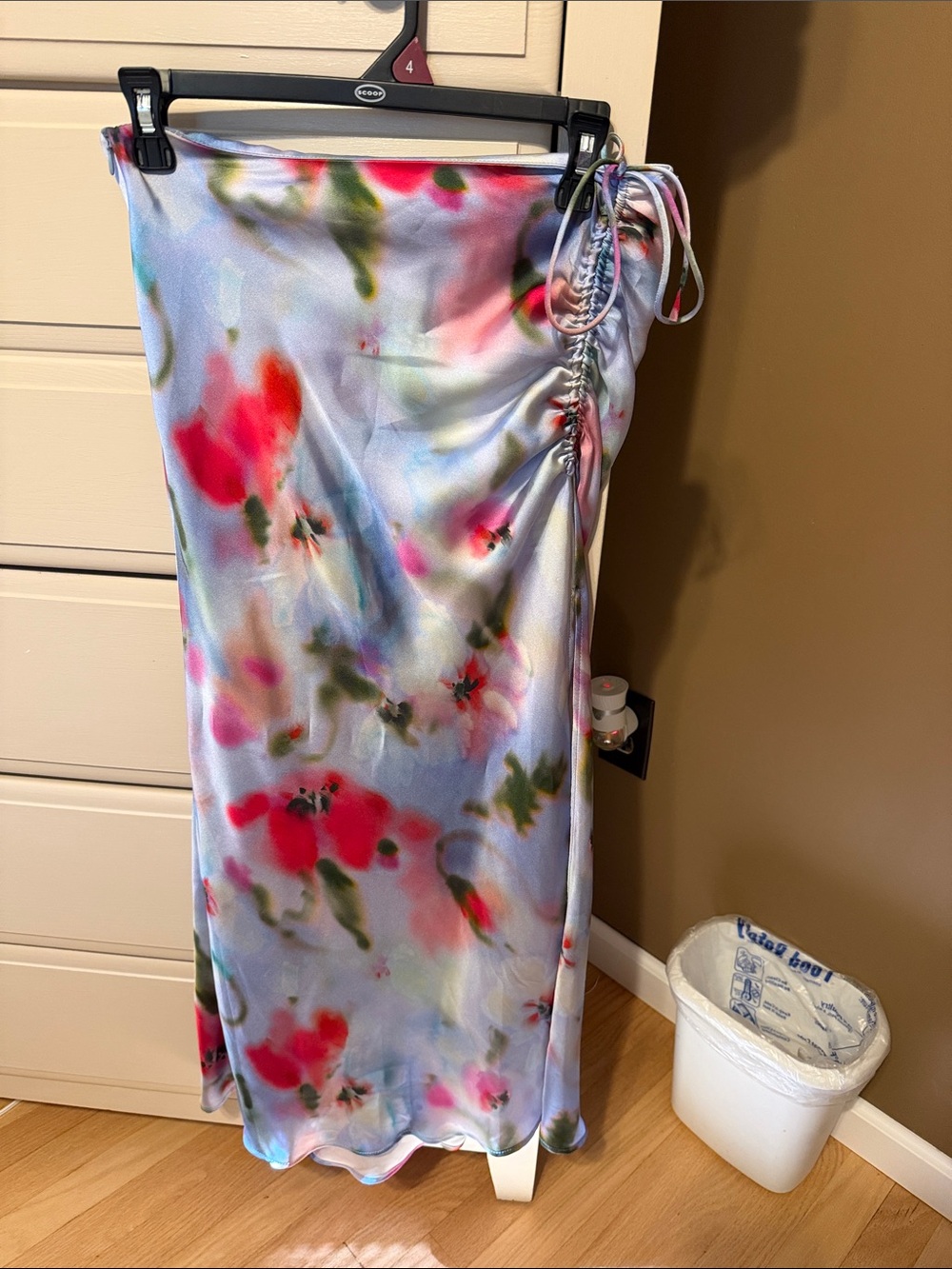 Zara Floral Satin Side-Ruched Maxi Skirt - Multicolor